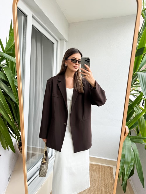 Kahve Oversize Premium Blazer Ceket