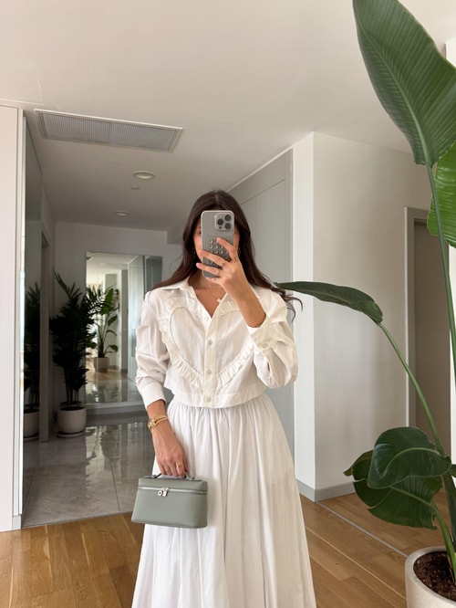 Kalp Detaylı Pamuklu Poplin Gömlek-Ekru