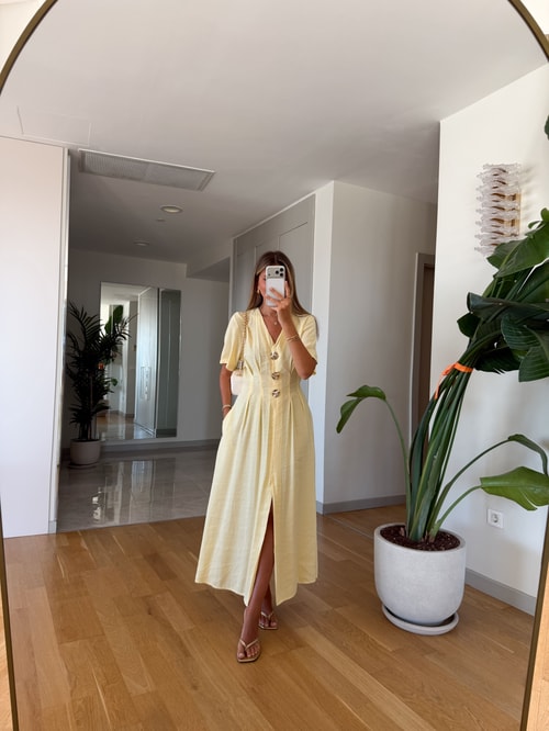 Katy Pens Detaylı Midi Elbise - Sarı 