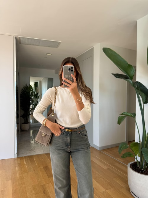 Kayık Yaka Kaşmirli Triko - Ekru 