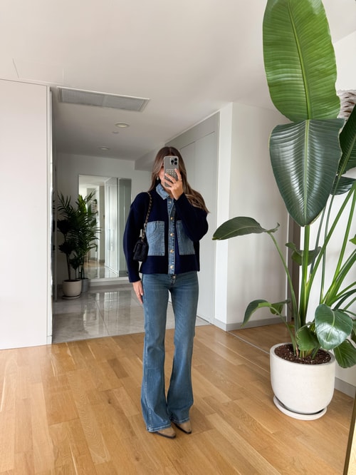 Kemik Düğmeli İspanyol Paça Jean - Mavi 