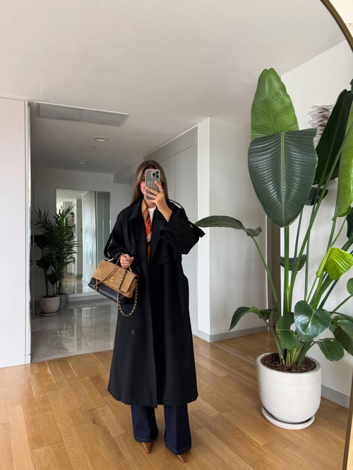 Kesha Uzun Salaş Trençkot - Siyah