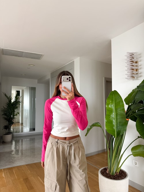 Kontrast Renkli Dar Basic - Pembe