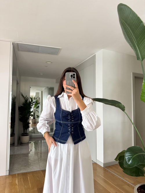 Korse Görünümlü Denim Bluz