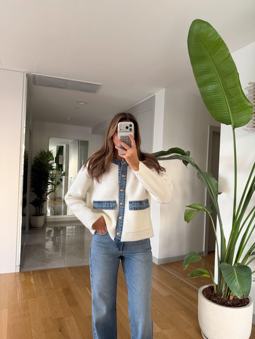 Kot Garnili Triko Hırka - Ekru