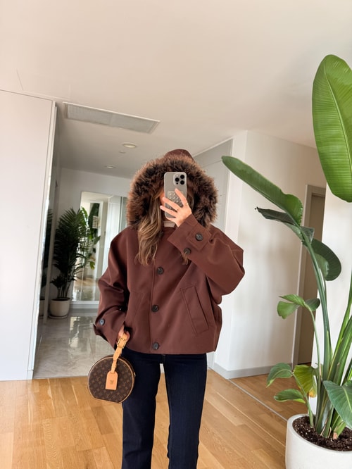 Kürk Kapşonlu Parka - Kahve