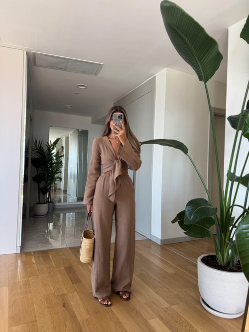 Label Bluz Pantolon Takım - Kahve