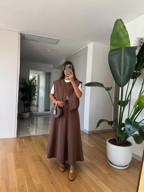 Larimar Yelek Etek Takım - Kahve