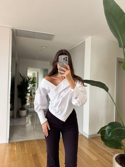 Larry Düşük Omuzlu Gömlek - Beyaz