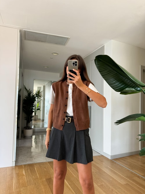 Lauren Düğmeli Yelek Camel