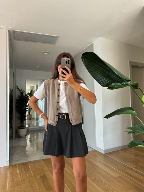 Lauren Düğmeli Yelek Vizon