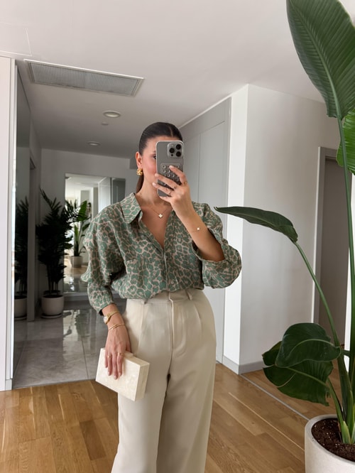 Leopar Desenli Tek Cepli Gömlek- Mint 