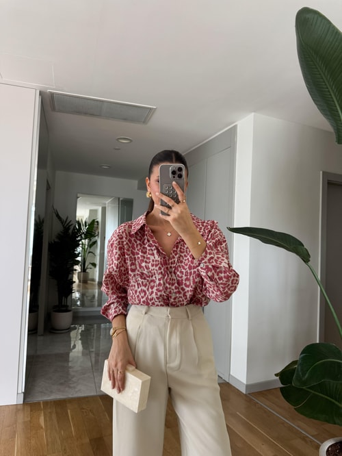 Leopar Desenli Tek Cepli Gömlek- Pembe