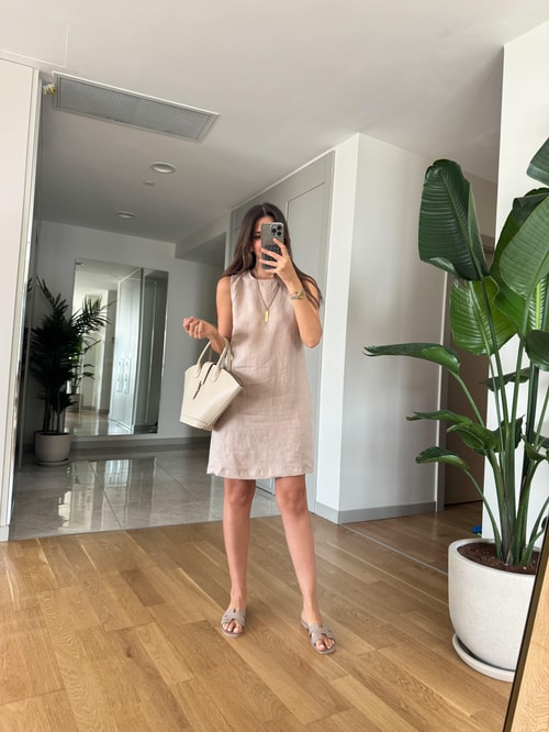 Lilly Basic Keten Elbise-Taş
