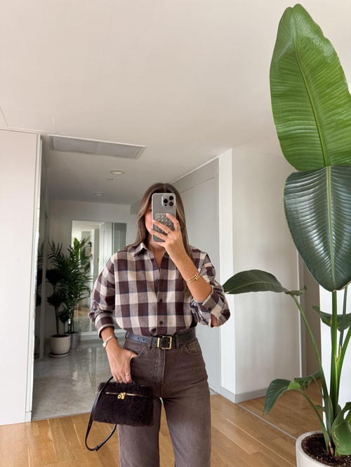 Linda Kahve Bej Ekoseli Gömlek 