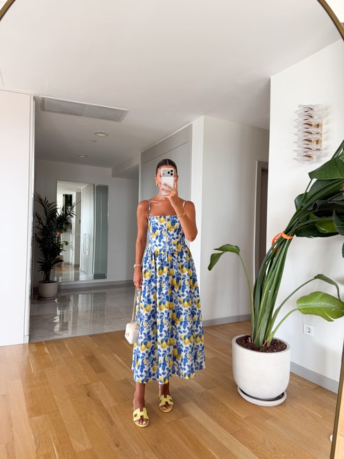 Lola Limon Desen Midi Elbise - Mavi