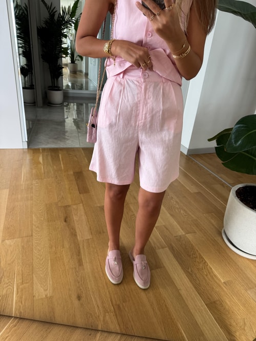 Marbella Yelek Şort Keten Takım - Pembe · 3