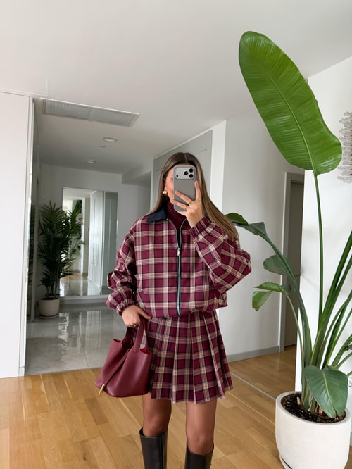 Marita Ekose Desen Bomberli Ceket - Bordo