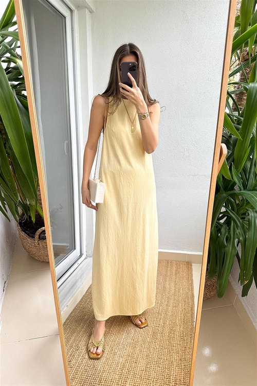 Masi Tensel Maxi Elbise-Pastel Sarı
