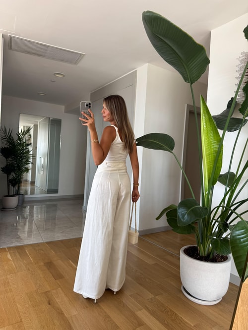 Massi Bol Kesim Kemerli Pantolon -Beyaz · 3