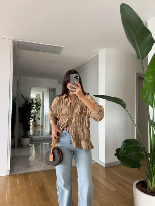 Massi Buruşuk Kumaş Gömlek -Camel