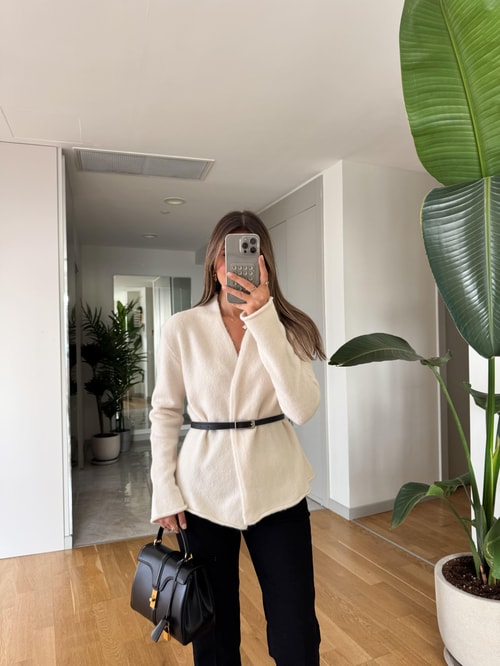 Maxim Kesim Kruvaze Hırka - Ekru