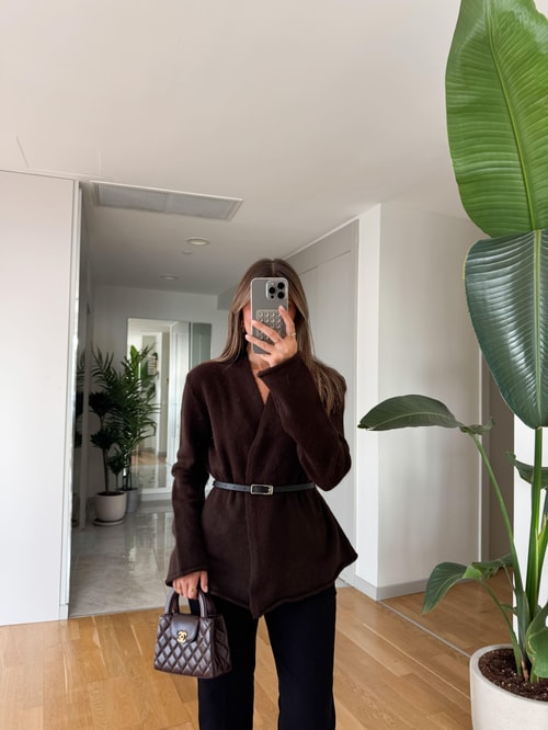 Maxim Kesim Kruvaze Hırka - Kahve