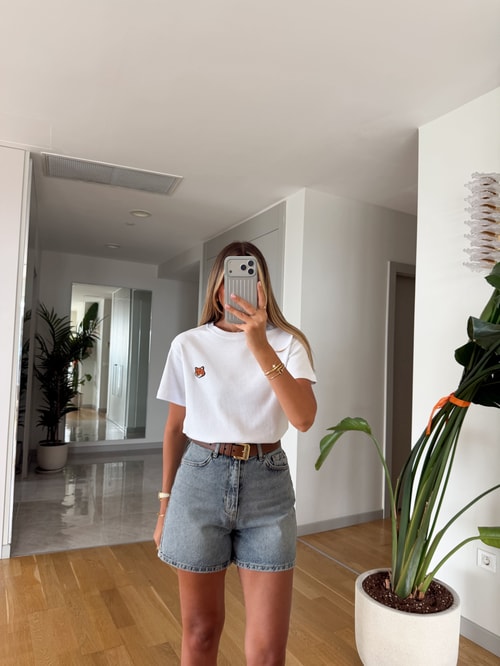 Maxwell Tilki Detaylı  T-shirt - Beyaz