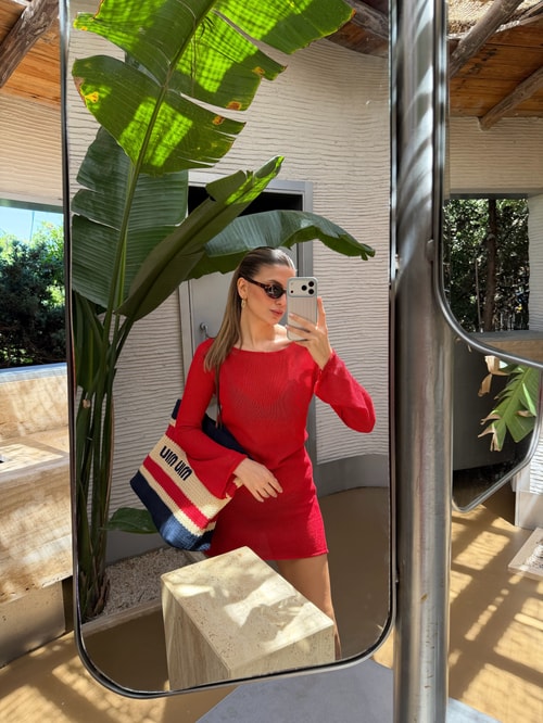 Merserize Beach Elbisesi - Kırmızı