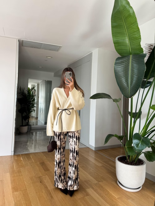 Messy Desenli Saten Pantolon 