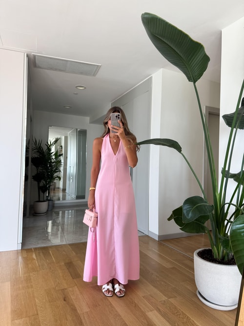 Misino Halter Yaka Elbise - Pembe