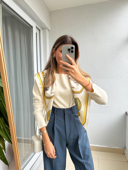 Mng Kayık Yaka Basic Triko-Ekru