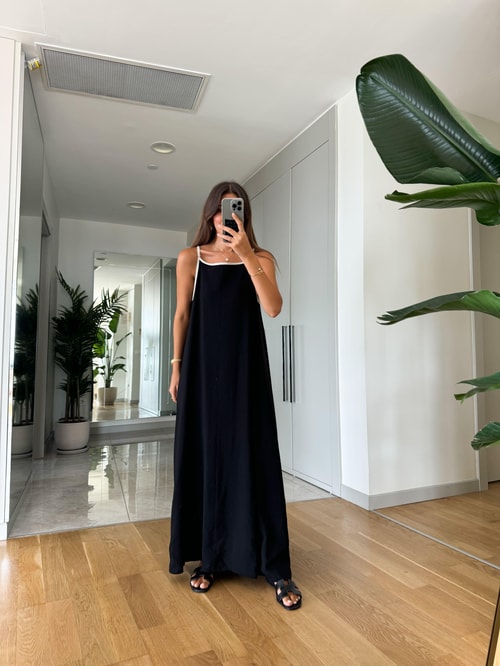 Monica Biyeli Maxi Elbise-Siyah
