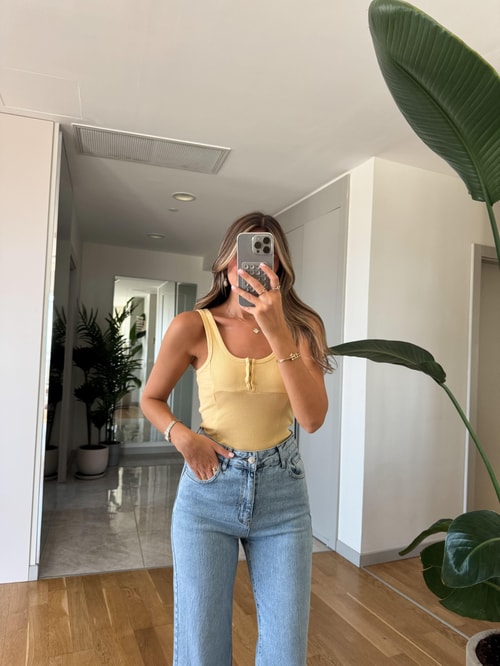 Önü Kopçalı Atlet - Sarı