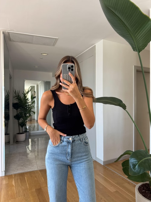 Önü Kopçalı Atlet - Siyah