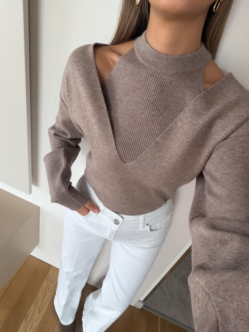 Page İkili V Yaka Triko - Bej