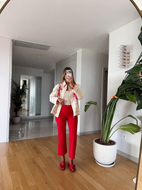 Pina Flare Kesim Pantolon - Kırmızı