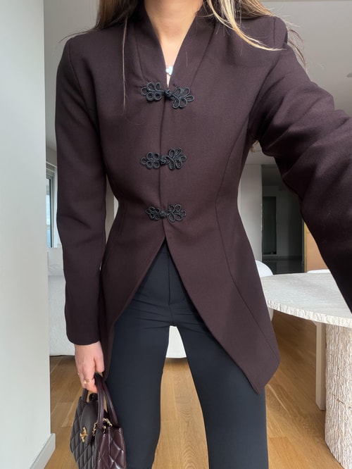 Poala Vatkalı  Belden Oturtmalı  Ceket - Kahve