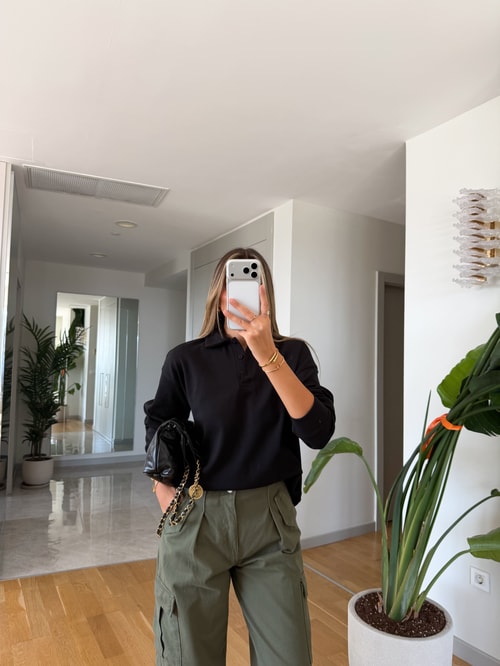 Polo Yaka Sweatshirt - Siyah