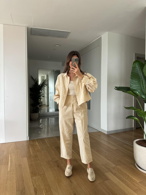 Poplin Pantolon Gömlek Takım-Bej