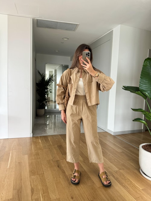Poplin Pantolon Gömlek Takım-Camel