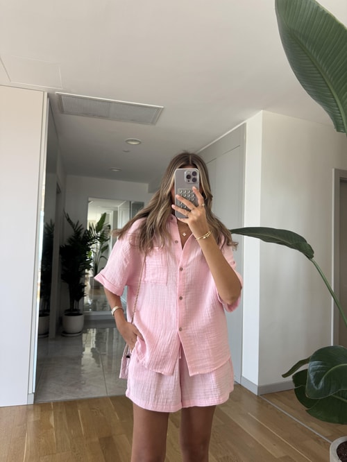 Posse Müslin Şort Gömlek Takım - Pembe · 2
