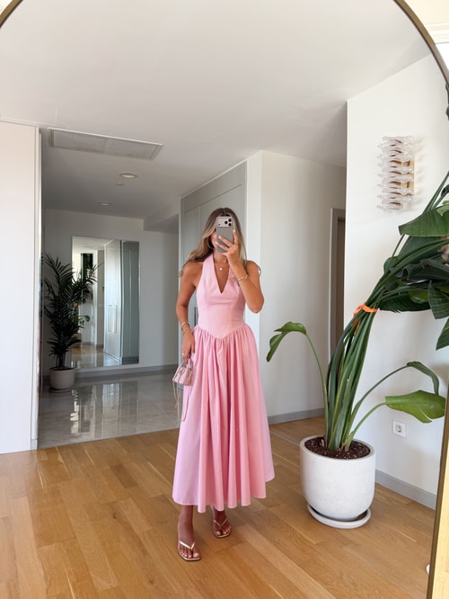 Pötikare Halter yaka Elbise - Pembe