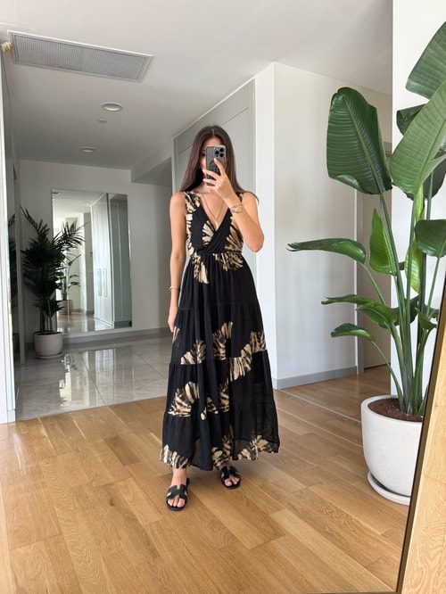 Premium Siyah Midi Boy Empirme Elbise