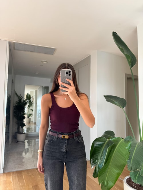Qu Fitilli U Yaka Atlet-Bordo