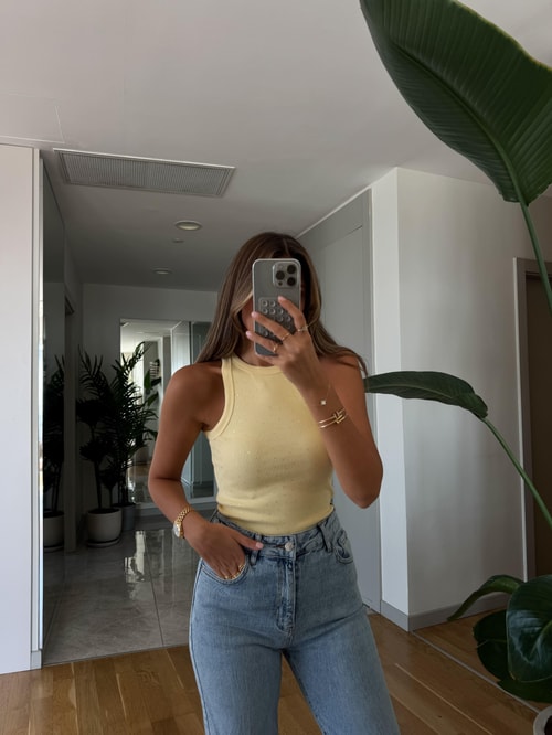 Qu Taşlı Halter Yaka Atlet -Sarı