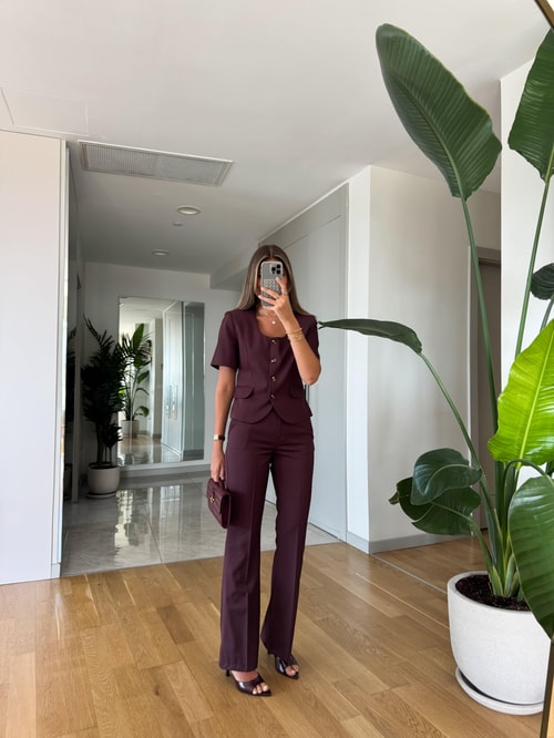 Riley Kısa Kollu Ceket Pantolon Takım - Mürdüm
