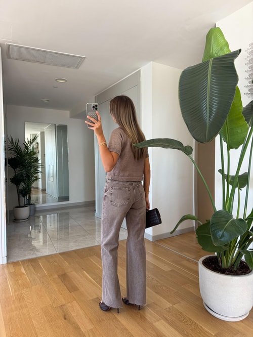 Rio Wide Leg Kesik Paça Jean - Kahve · 3