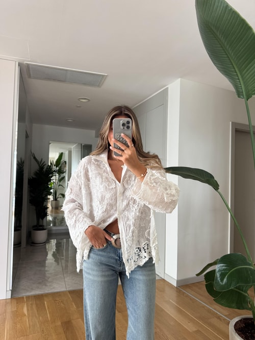 Rody Oyalı İşlemeli Gömlek - Beyaz