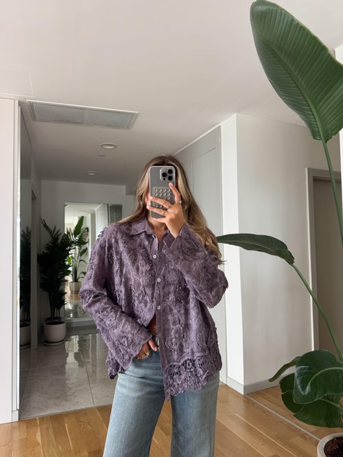 Rody Oyalı İşlemeli Gömlek - Mor